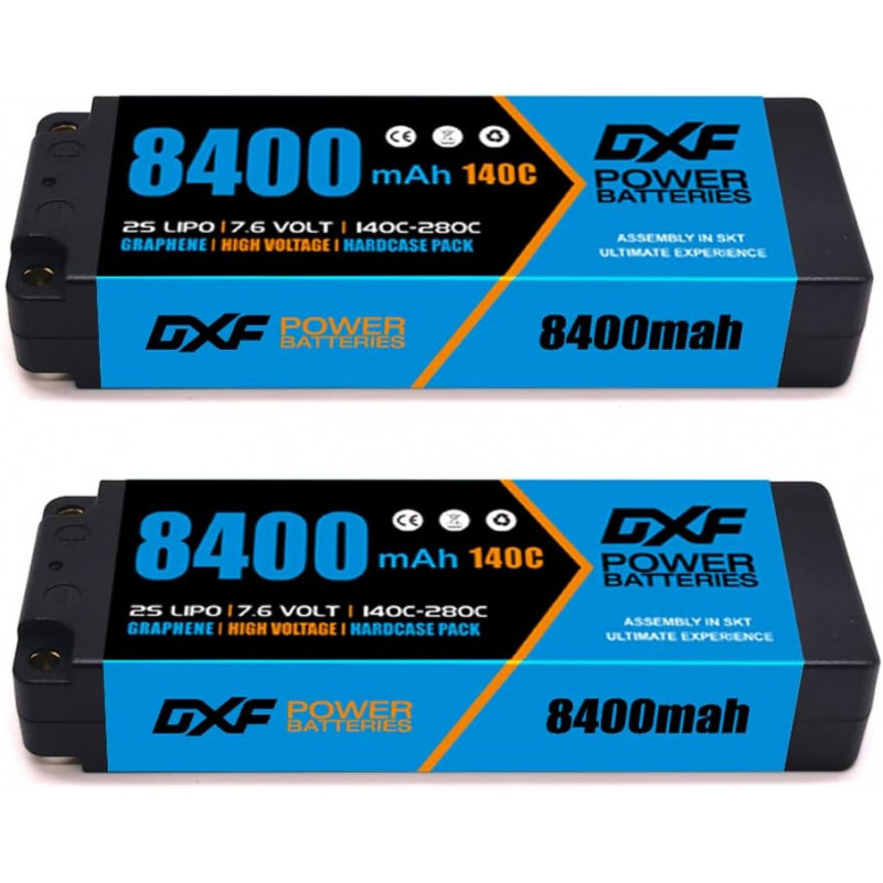 2X DXF 2S Lipo Batería 7.6V HV 8400mAh 140C Estuche rígido Batería con 5.0 mm Bullet to Deans T Plug
