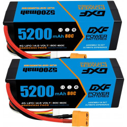DXF 4S 14.8V Lipo Battery 80C 5200mAh 4S Hard Case Battery with XT90 Plug Connector (2 Packs)