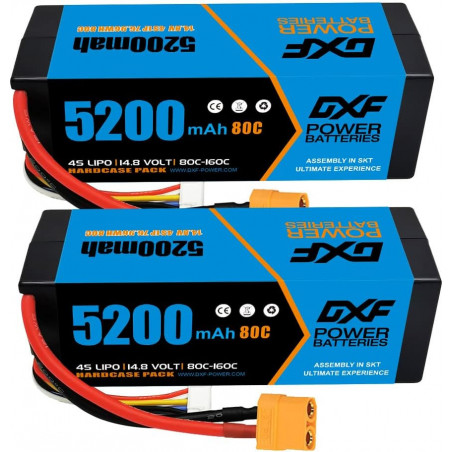 DXF 4S 14.8V Lipo Battery 80C 5200mAh 4S Hard Case Battery with XT90 Plug Connector (2 Packs)