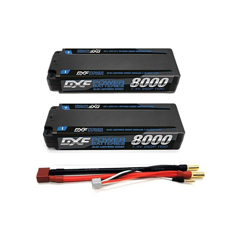 DXF 2S Lipo Batería 7.4V 8000mAh 110C Estuche rígido Batería con 5.0 mm Bullet to Deans T Plug para