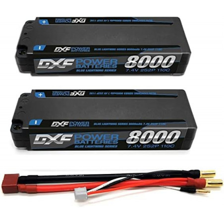 DXF 2S Lipo Batería 7.4V 8000mAh 110C Estuche rígido Batería con 5.0 mm Bullet to Deans T Plug para