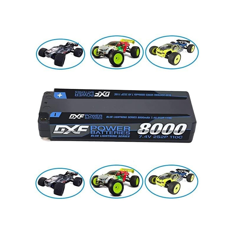 DXF 2x 2S LiPo Akku – 8000mAh 7,4V 130C – Hardcase Mit Deans T & 5mm Kugelstecker – Für Tamiya, Losi & Co.