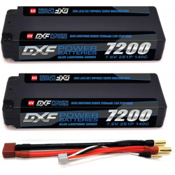 2X HV DXF 2S Lipo Batería 7.6V 7200mAh 140C Estuche rígido Batería con 5.0 mm Bullet to Deans T Plug para