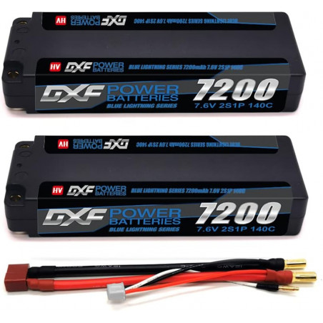 2X HV DXF 2S Lipo Batería 7.6V 7200mAh 140C Estuche rígido Batería con 5.0 mm Bullet to Deans T Plug para