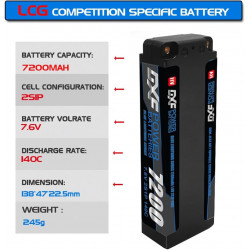 2X HV DXF 2S Lipo Batería 7.6V 7200mAh 140C Estuche rígido Batería con 5.0 mm Bullet to Deans T Plug para