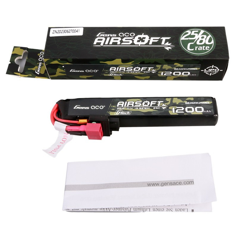 GENS ACE G-TECH 1200 mha 11.1V 25C 3S1P AIRSOFT WITH T-DEAN -GEA123S25DGT