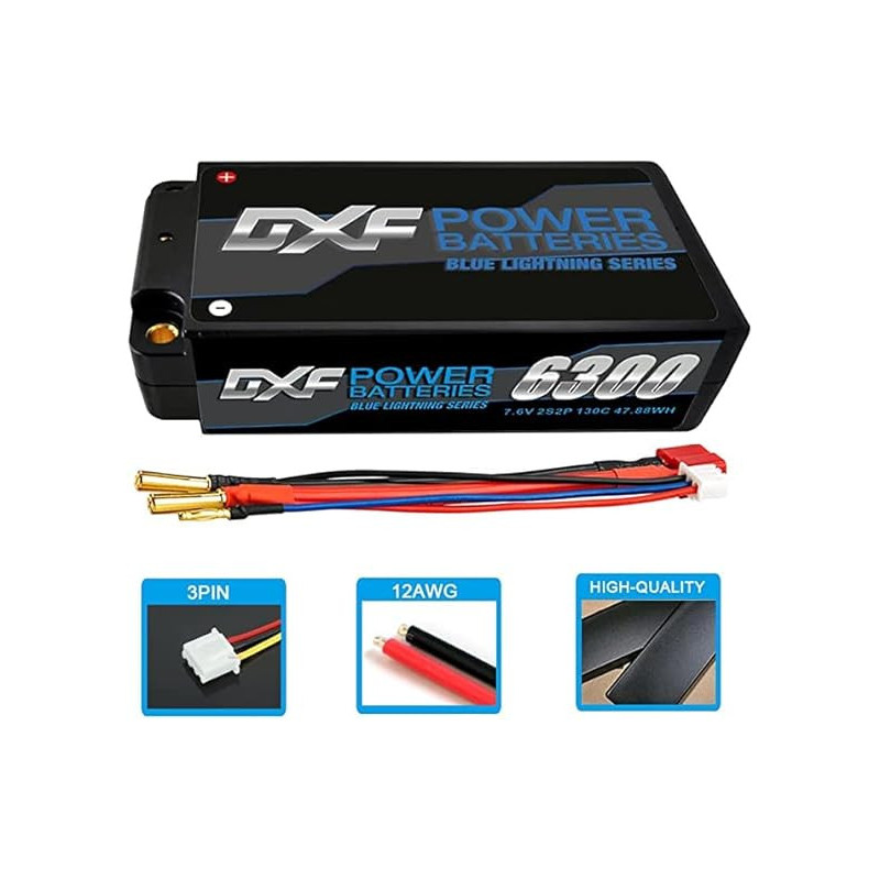DXF-Batería de grafeno Lipo 2S, Shorty de competición, HV, 7,6 V, 6300mah, 130C, 5mm, para RC (1UD)