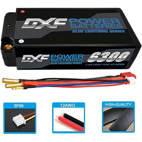 DXF-Batería de grafeno Lipo 2S, Shorty de competición, HV, 7,6 V, 6300mah, 130C, 5mm, para RC (1UD)