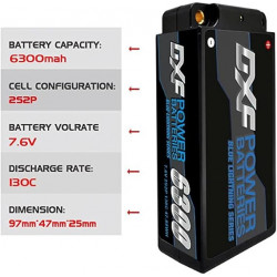 DXF-Batería de grafeno Lipo 2S, Shorty de competición, HV, 7,6 V, 6300mah, 130C, 5mm, para RC (1UD)