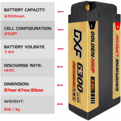 DXF 2S - SHORTY (7,6 V, 140 C, 6300 mAh, HV, CONECTOR de 5 mm