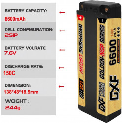 2PCS 2S 7.6V 6600MAH 150C DEANS NGP