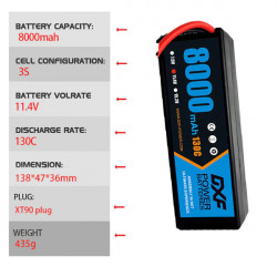 DXF 3S 11.4V 8000MAH 130C  HV Hardcase  XT90 Plug