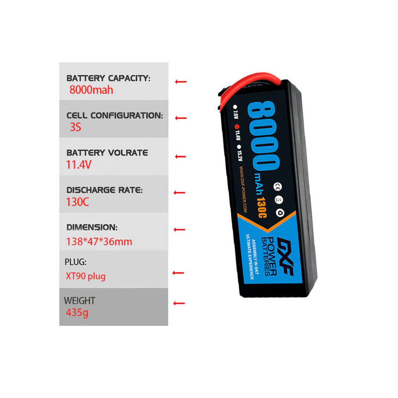 DXF 3S 11.4V 8000MAH 130C  HV Hardcase  XT90 Plug