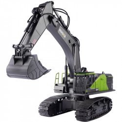 EXCAVADORA HUINA 1593 1/14 COLOR VERDE  PALA METALICA 2,4GHZ.