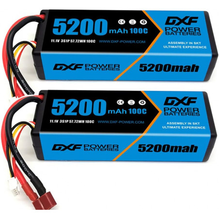 DXF 3S - Batería LIPO (11,1 V, 100 C, 5200 mAh, con conector en T, 2 ud)