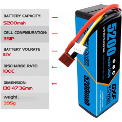 DXF 3S - Batería LIPO (11,1 V, 100 C, 5200 mAh, con conector en T, 2 ud)