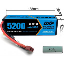 DXF 3S - Batería LIPO (11,1 V, 100 C, 5200 mAh, con conector en T, 2 ud)